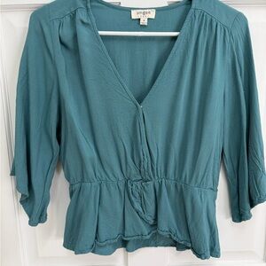 Umgee Teal V-Neck Peplum Blouse